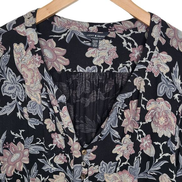 Lucky Brand Top Womens Plus 2X Floral Blouse/Top Pull Over/ V-neck Lightweight - Picture 2 of 9
